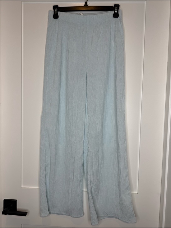 OAK + FORT Pants - Oak + Fort Light Blue Crinkle Wide Leg Pants Semi Sheer